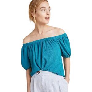 Anthropologie Elodie Teal Off Shoulder Short Sleeve Top